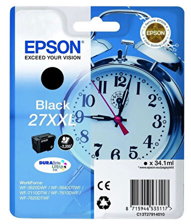 EPSON C13T27914010 SİNGLEPACK BLACK 27XXL DURABRİTE ULTRA INK 34,1 ML -WF-3620DWF , WF-7110DTW, WF-7610DWF