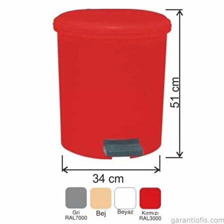 Garanti Metal 7139 Plastik İç Kovalı Yuvarlak Pedallı Çöp Kovası (40 Litre)