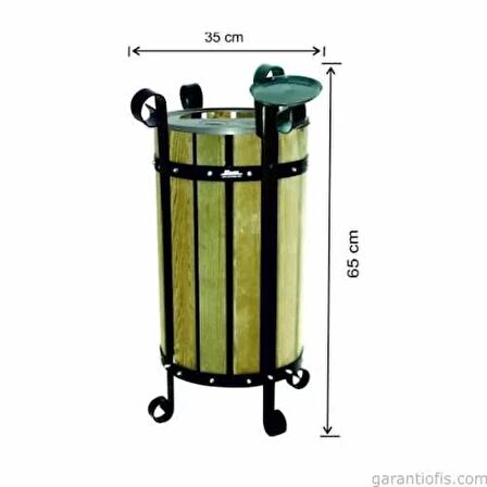 Garanti Metal 2113 Ahşap Yuvarlak  Bahçe Tipi Çöp Kovası (28 Litre)