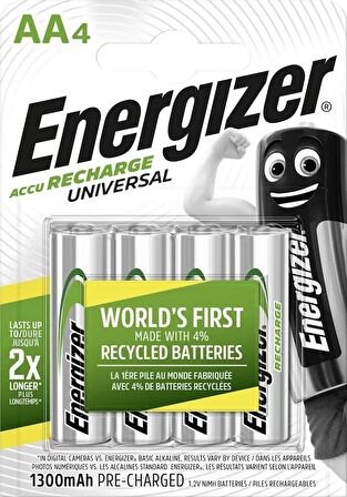 ENERGİZER ÜNİVERSAL ŞARJLI AA KALEM PİL 1300mAh 4LÜ (BP4)