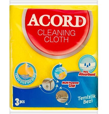 Acord 3'lü Temizlik Bezi 35x38 cm (1 Paket)