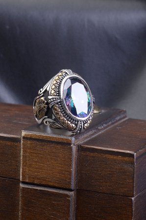 MİSTİK TOPAZ SELÇUKLU KARTALI 925 AYAR GÜMÜŞ ERKEK YÜZÜK