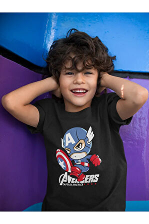 Kaptan Amerika Avengers Baskılı Unisex Film Çocuk Tişört (1-12 YAŞ)