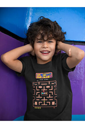 Pacman Baskılı Unisex Oyun Çocuk Tişört (1-12 YAŞ)