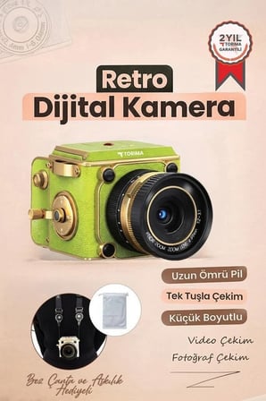 Delux Serisi Görsel Nostaljik Cihaz Vintage Dijital Kamera CMR48 Açık Yeşil