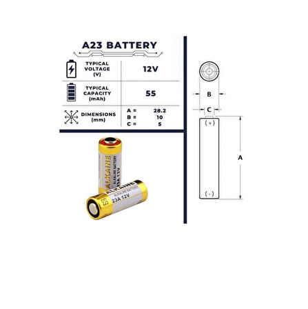 Mettzchrom 23A 12V Alkalin Pil Garaj Bariyer Kepenk Oyuncak Alarm Kumandası Kapı Zili Pili 5 Adet A23 E23A MN21 MS21 L1028 VA23GA