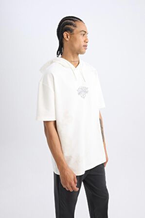 DeFactoFit NBA New York Knicks Oversize Geniş Kalıp Kapüşonlu Kısa Kollu Tişört D2570AX24AUER105
