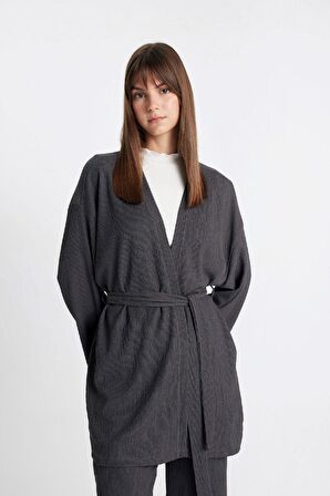 DeFacto Relax Fit Şal Yaka Kemerli Bürümcük Kimono Z8777AZ24SMAR193