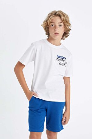 DeFacto Erkek Çocuk Snoopy Bisiklet Yaka Kısa Kollu Tişört D2100A824HSWT34