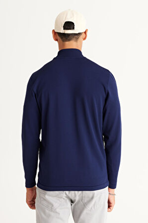 Erkek Lacivert Standart Fit Normal Kesim Yarım Balıkçı Yaka Triko Kazak