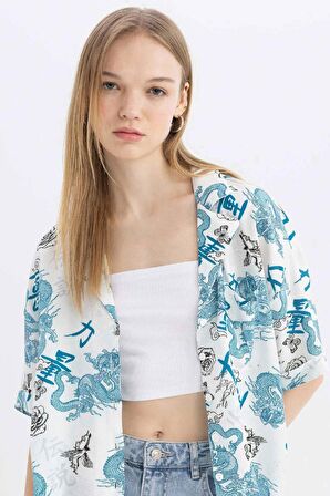 DeFacto Coool Regular Fit Pijama Yaka Desenli Kısa Kollu Gömlek Z1663AZ24SPWT32