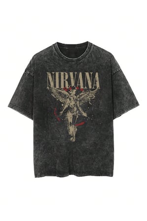 Nirvana Baskılı Yıkamalı Vintage Unisex Oversize T-Shirt