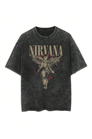Nirvana Baskılı Yıkamalı Vintage Unisex Oversize T-Shirt
