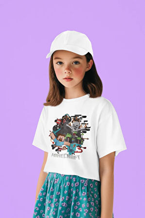 Tasarım Minecraft Karakterler Baskılı Unisex Oyun Çocuk Tişört (1-12 YAŞ)