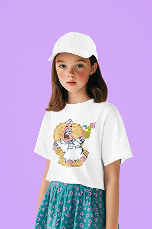 Tasarım Patrick Baskılı Unisex Süngerbob Çizgi Film Çocuk Tişört (1-12 YAŞ)