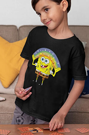 Süngerbob Baskılı Unisex Çizgi Film Çocuk Tişört (1-12 YAŞ)