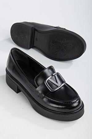 Siyah Kalın Taban Kadın Babet 