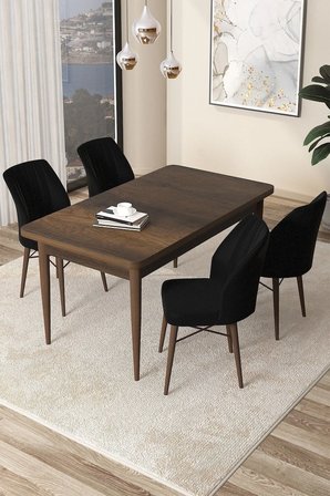 Arp Serisi 70x110 Sabit Mutfak Masası Takımı Barok Desen Masa 4 Siyah Sandalye