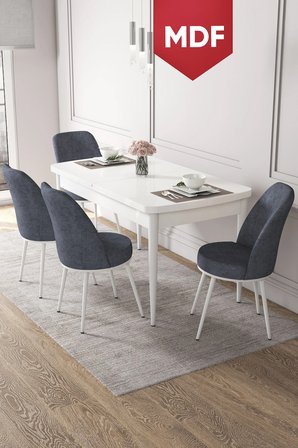 Kor Serisi 70x114 Açılabilir MDF Mutfak Masası Takımı Beyaz Masa 4 Füme Sandalye