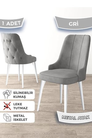 Newa Serisi, 1.sınıf Babyface Kumaş Beyaz Metal Ayaklı Gümüş Halkalı, 4 Adet Gri Sandalye