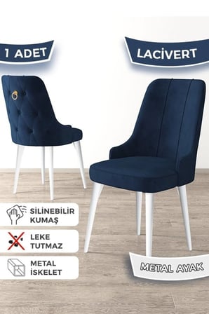 Newa Serisi, 1.sınıf Babyface Kumaş Beyaz Metal Ayaklı Gold Halkalı, 4 Adet Lacivert Sandalye