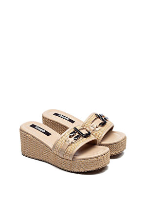 Kadın Hasır Örme Tokalı Yüksek Platform Topuklu Terlik 2400