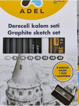 Adel Dereceli Kalem Seti, 8'li Grafite Sketch Set (HB-B-2B-3B-4B-5B-6B-8B)