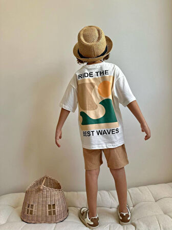 Erkek Çocuk Palmiye Baskılı Müslin Şortlu Takım