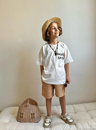 Erkek Çocuk Palmiye Baskılı Müslin Şortlu Takım