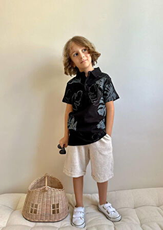 Erkek Çocuk Polo Yakalı Keten Şortlu Takım