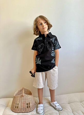 Erkek Çocuk Polo Yakalı Keten Şortlu Takım