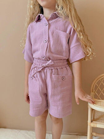 Kız Çocuk Müslin Kumaş Gömlekli Takım