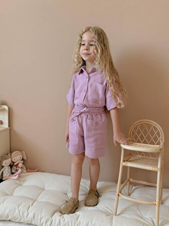 Kız Çocuk Müslin Kumaş Gömlekli Takım