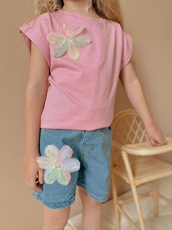 Kız Çocuk Kot Jean Şortlu Badili Takım