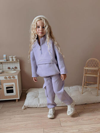Kız Çocuk Kanguru Cepli Sweatshirtli Kışlık Takım