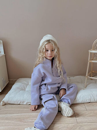 Kız Çocuk Kanguru Cepli Sweatshirtli Kışlık Takım
