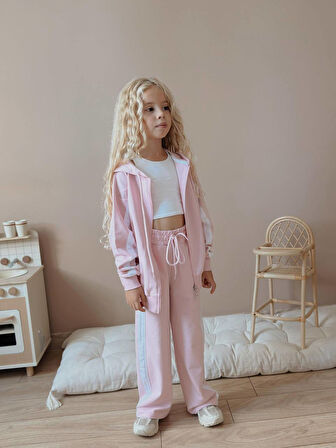 Kız Çocuk Şeritli Yelekli Kışlık Takım