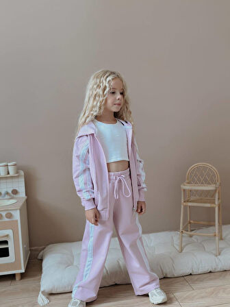 Kız Çocuk Şeritli Yelekli Kışlık Takım