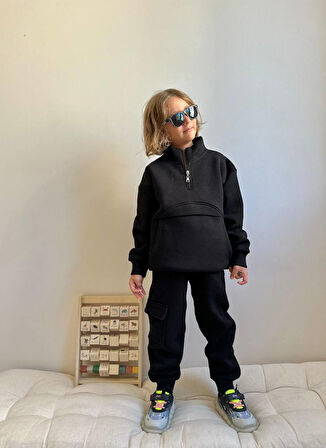 Erkek Çocuk Kanguru Cepli Sweatshirtli Kışlık Takım