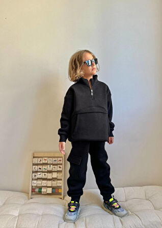 Erkek Çocuk Kanguru Cepli Sweatshirtli Kışlık Takım