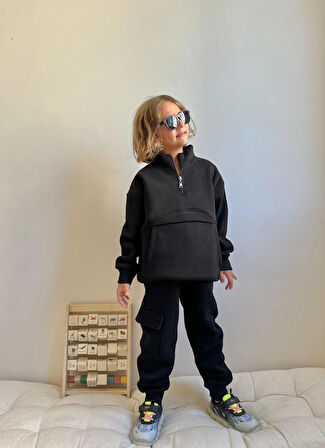 Erkek Çocuk Kanguru Cepli Sweatshirtli Kışlık Takım