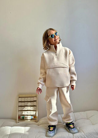 Erkek Çocuk Kanguru Cepli Sweatshirtli Kışlık Takım