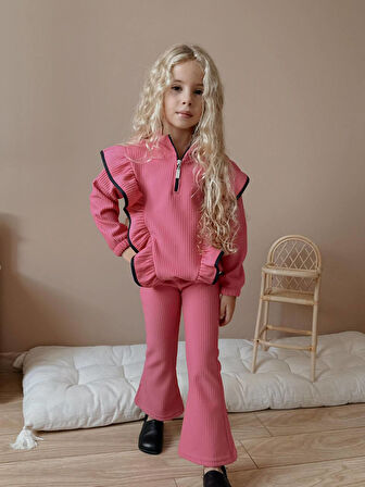Kız Çocuk Fitilli Fırfır Detaylı Kışlık Takım
