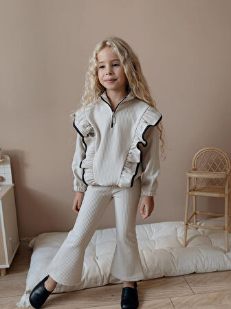 Kız Çocuk Fitilli Fırfır Detaylı Kışlık Takım