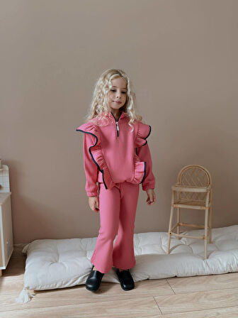 Kız Çocuk Fitilli Fırfır Detaylı Kışlık Takım