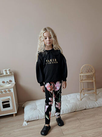 Kız Çocuk Siyah Fitilli Taytlı Kışlık Takım