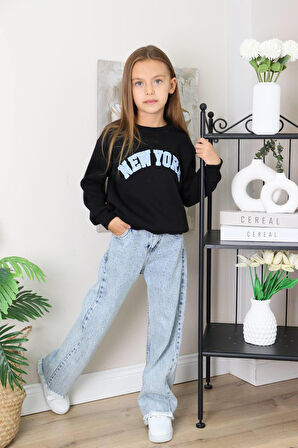 Kız Çocuk Mavi Jean Kotlu Pantolonlu Takım