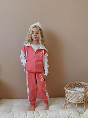 Kız Çocuk Kapüşonlu Kolej Hırkalı Kışlık Takım