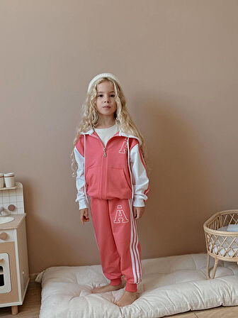Kız Çocuk Kapüşonlu Kolej Hırkalı Kışlık Takım