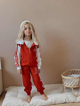 Kız Çocuk Kapüşonlu Kolej Hırkalı Kışlık Takım